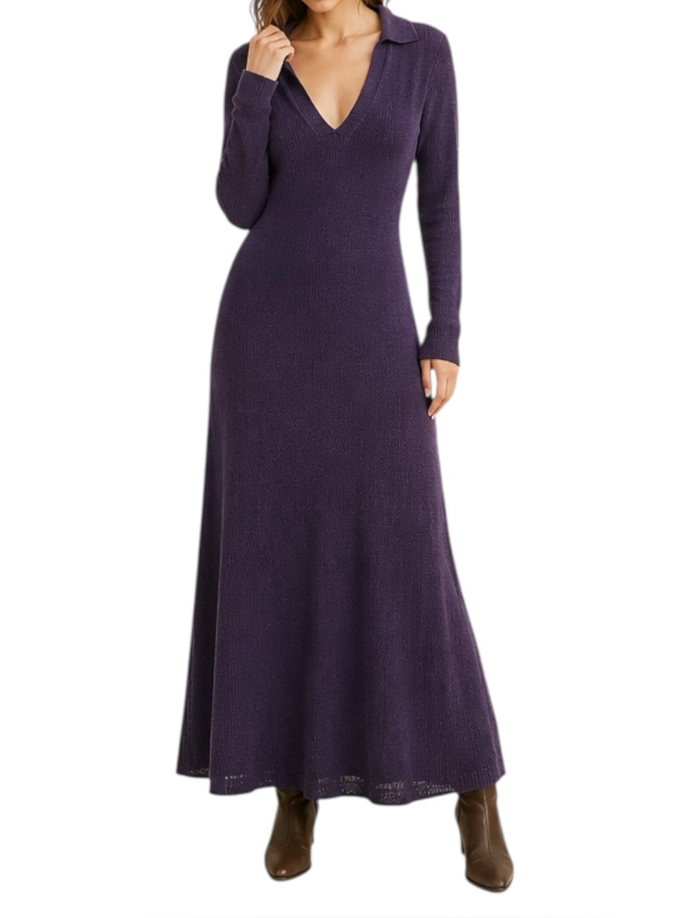 Free People Free-Est Plummery Maxi Sweater Dress Purple Linen Blend L NWT